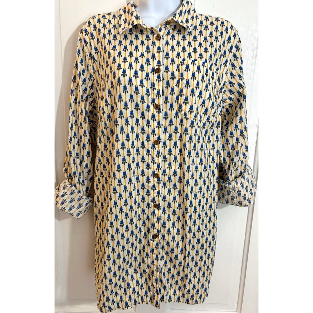 Duluth Trading Co Button Up Long Sleeve Shirt Womens L Hemp Cotton Blend Garden
